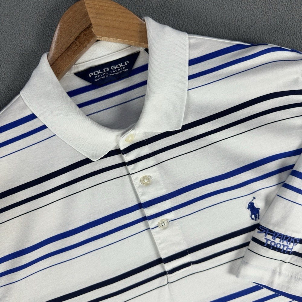 Ralph Lauren Polo Golf Shirt Medium White Sharks Tooth Golf Club Pima Cotton